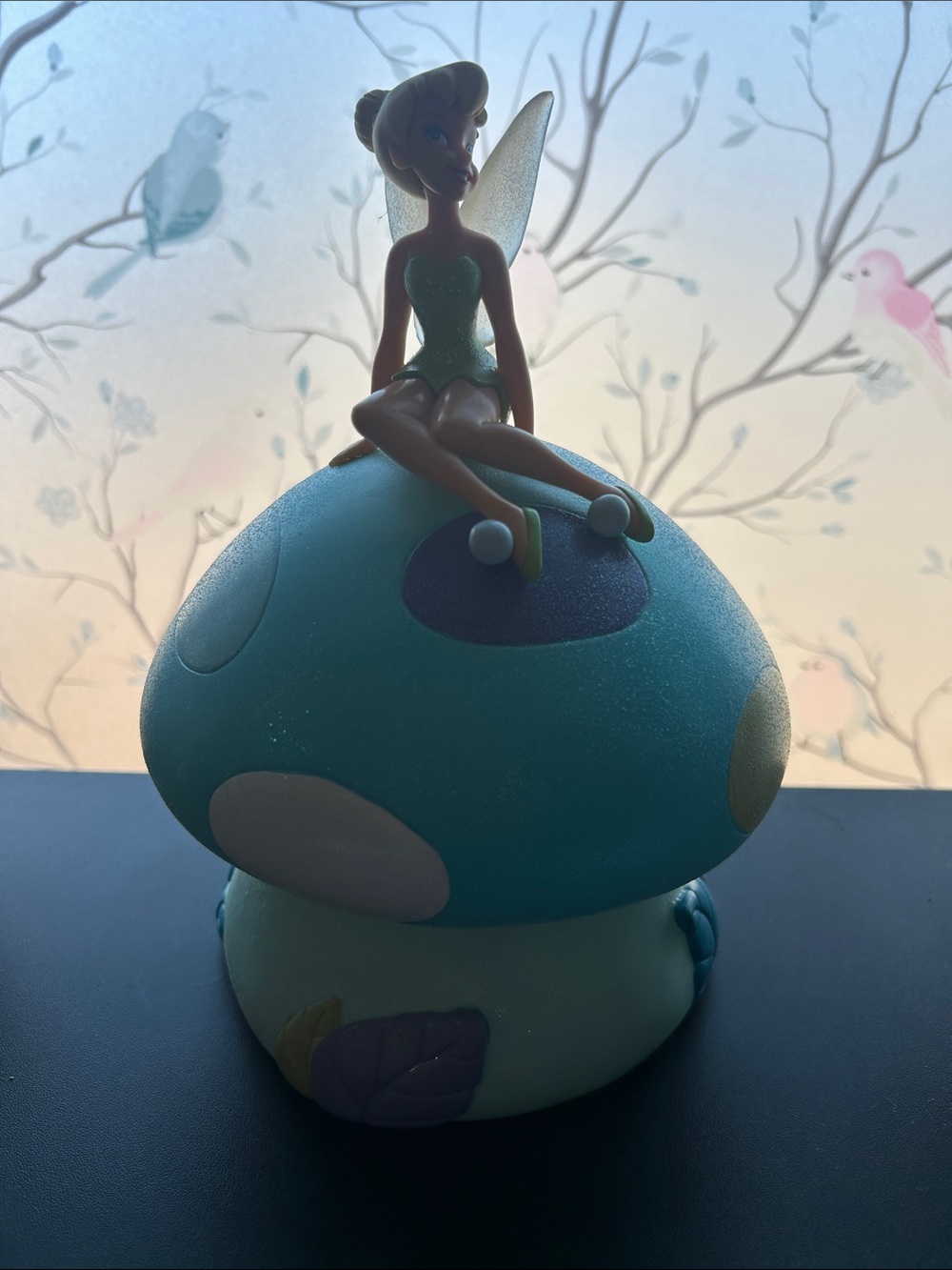 Disney Tinker Bell Teal and White Mushroom Figurine